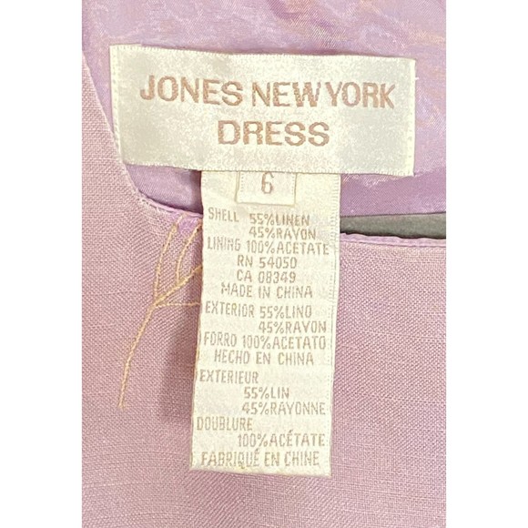 Jones New York Dress 6 Lilac Linen Blend Embroidered Floral Knee Length Sheath - Picture 7 of 7